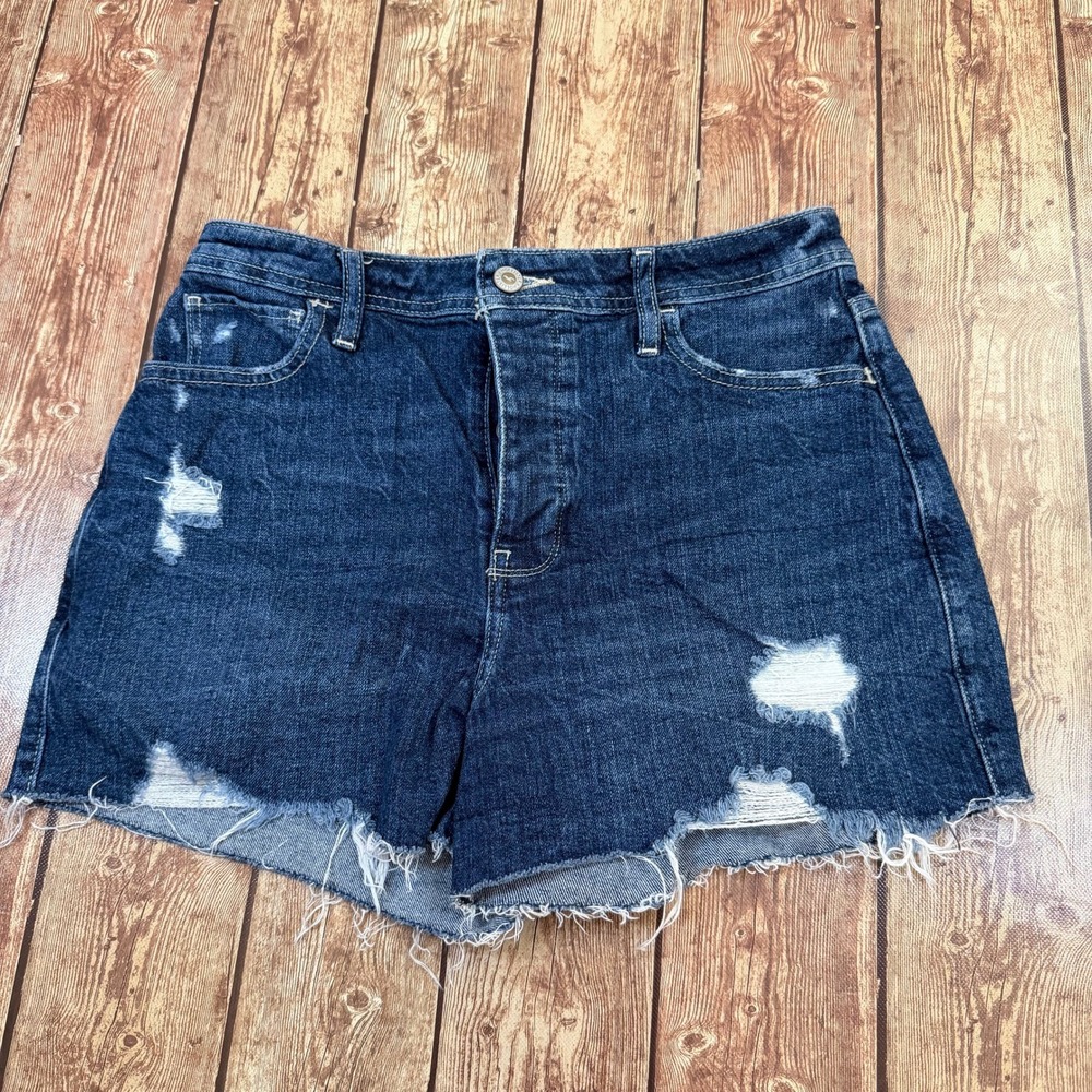 Hollister Ultra High Rise Cut Off Denim Shorts Womens Size 5 Dark Distressed